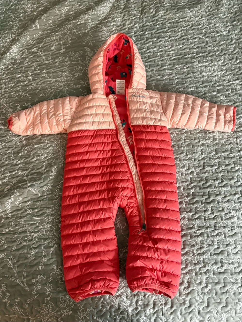 Columbia Coral and Light Pink Infant Hooded Snowsuit